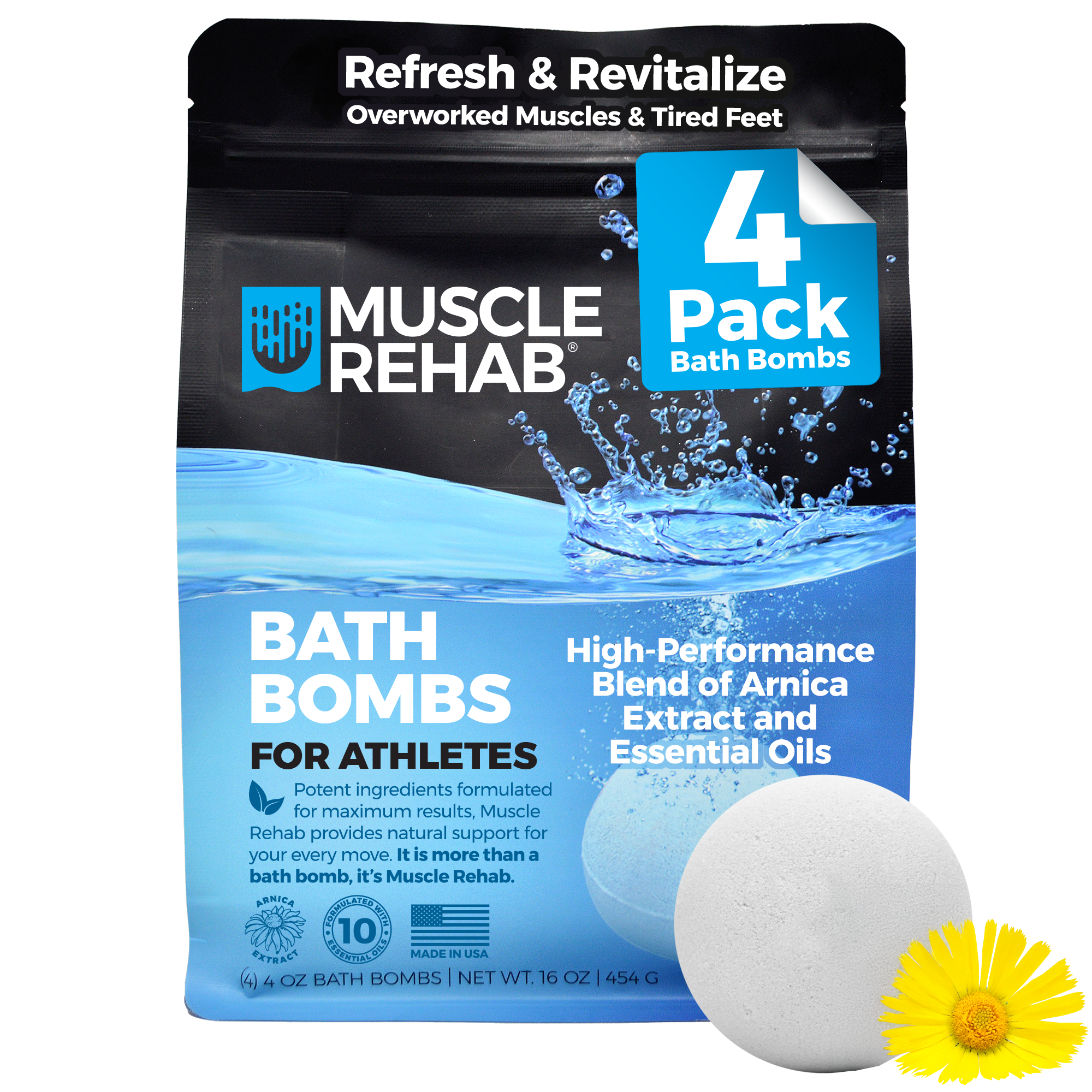 Muscle Rehab Epsom Salt and Arnica Bath Bomb Single — acute muscle soreness and post-exercise tension relief