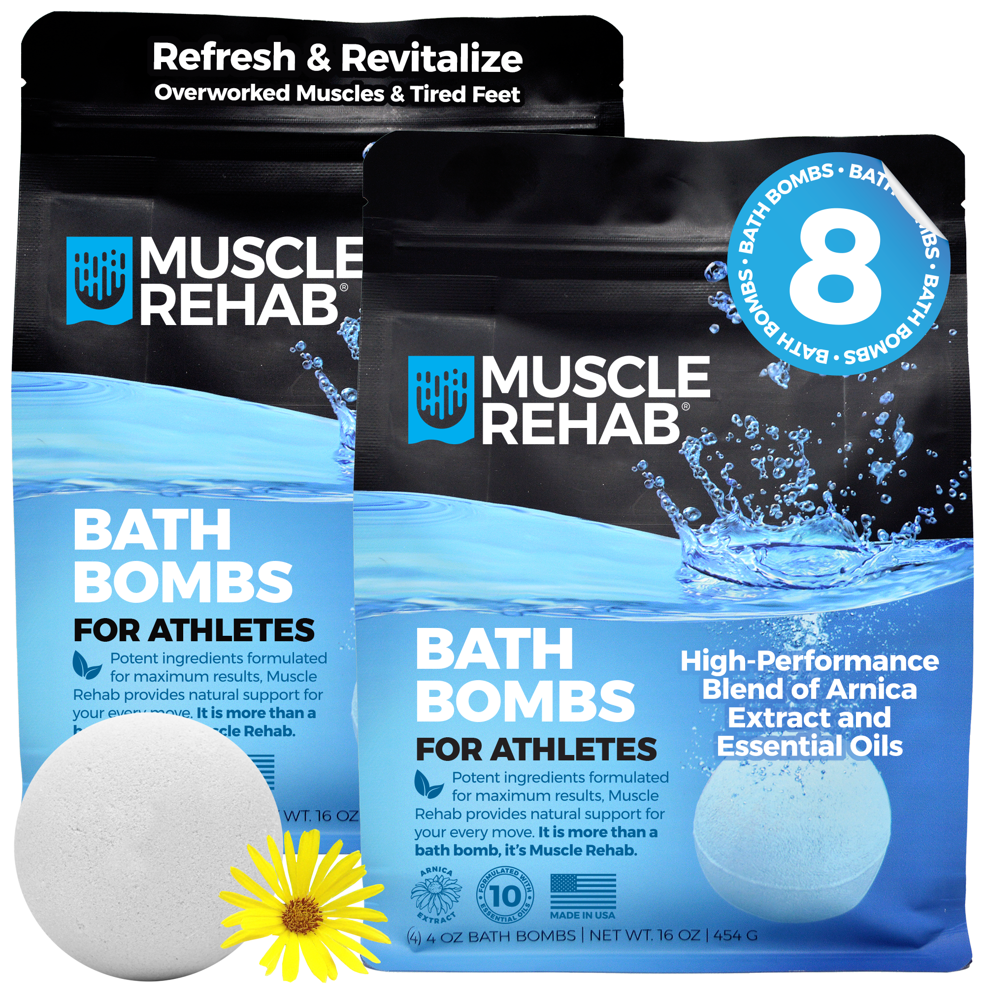 Muscle Rehab Epsom Salt and Arnica Bath Bombs 2 Pack — post-workout muscle ache and tension relief for athletes