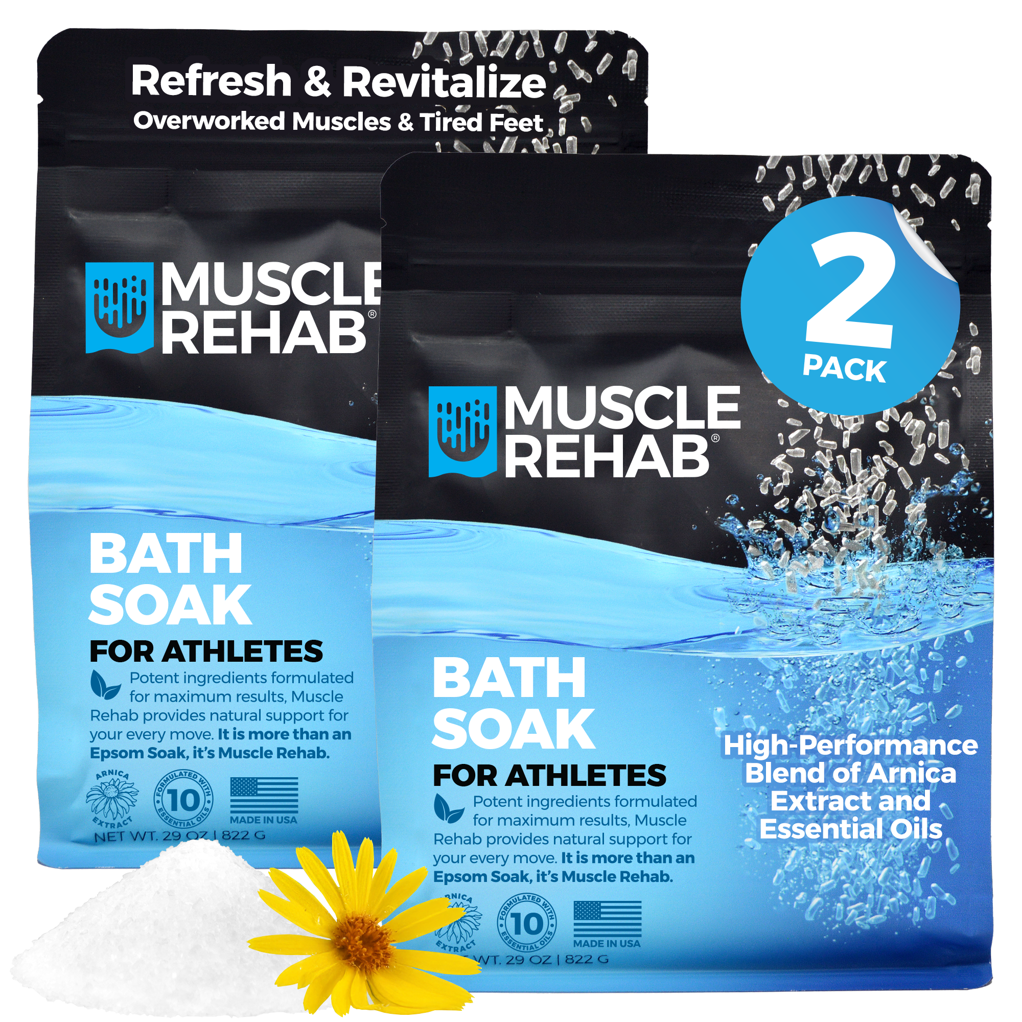 Muscle Rehab Magnesium Epsom Salt and Arnica Bath Soak 2 Pack — deep muscle soreness relief for endurance athletes