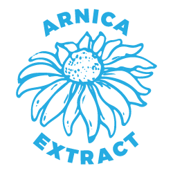Muscle Rehab's custom-made icon of Arnica Extract with a blue flower design on a transparent background