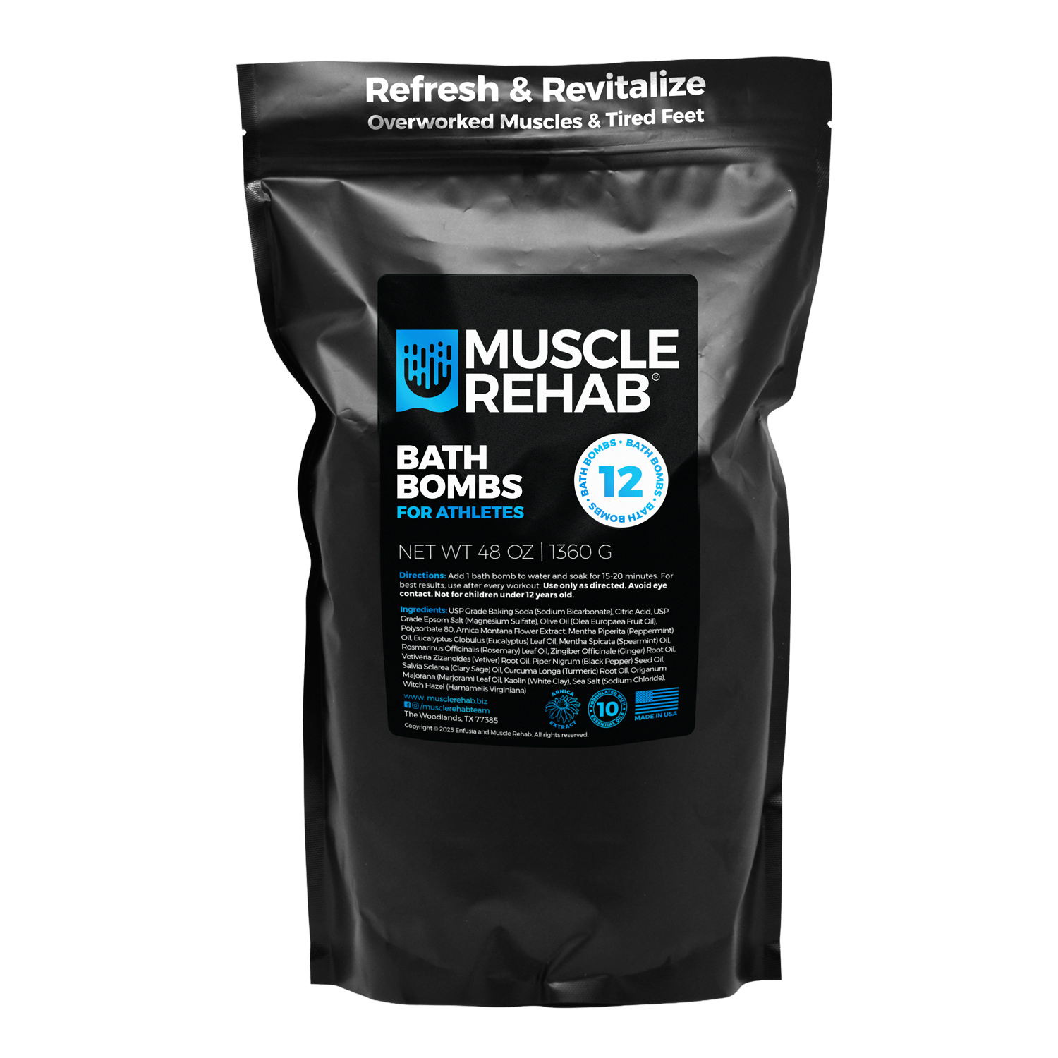 Muscle Rehab Epsom Salt and Arnica Bath Bombs 12 Pack — daily muscle soreness relief for athletes